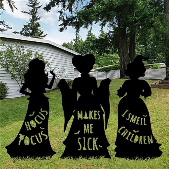 3 Extra Large Hocus Pocus Witches Black Halloween Silhouette Yard Signs - Picture 7 of 8
